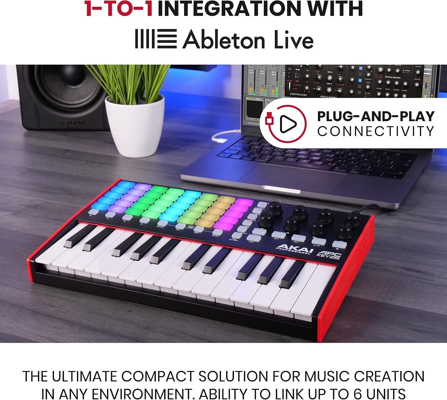 image:imageAkai Professional APC Key 25 MK2 25Key USB MIDI Keyboard Controller VelocitySensitive Mini Keys 40 RGB Pads 8 Knobs 11 Mapping for Ableton Live Live Performance and Music ProductionOne Size