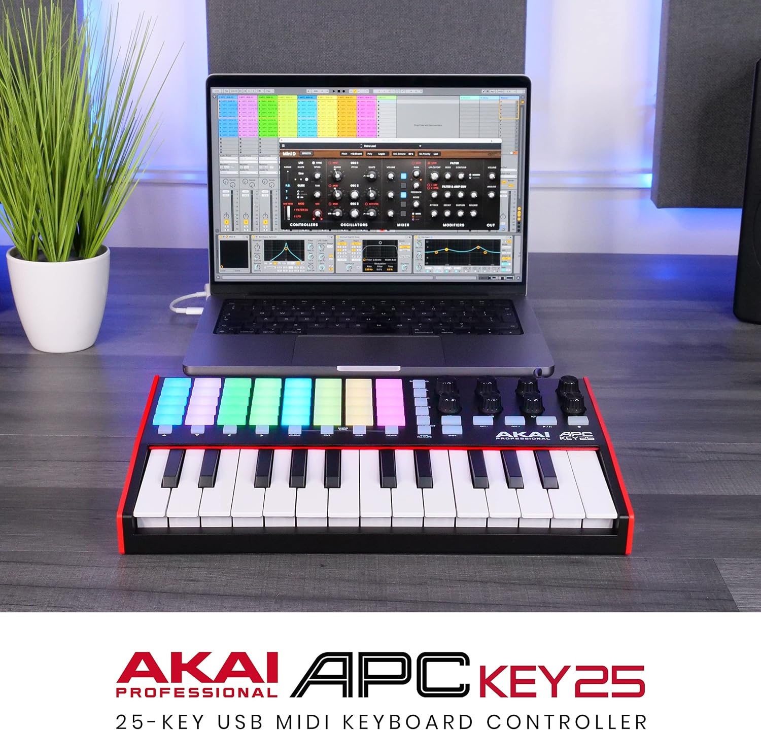 image:imageAkai Professional APC Key 25 MK2 25Key USB MIDI Keyboard Controller VelocitySensitive Mini Keys 40 RGB Pads 8 Knobs 11 Mapping for Ableton Live Live Performance and Music ProductionOne Size Pack of 4