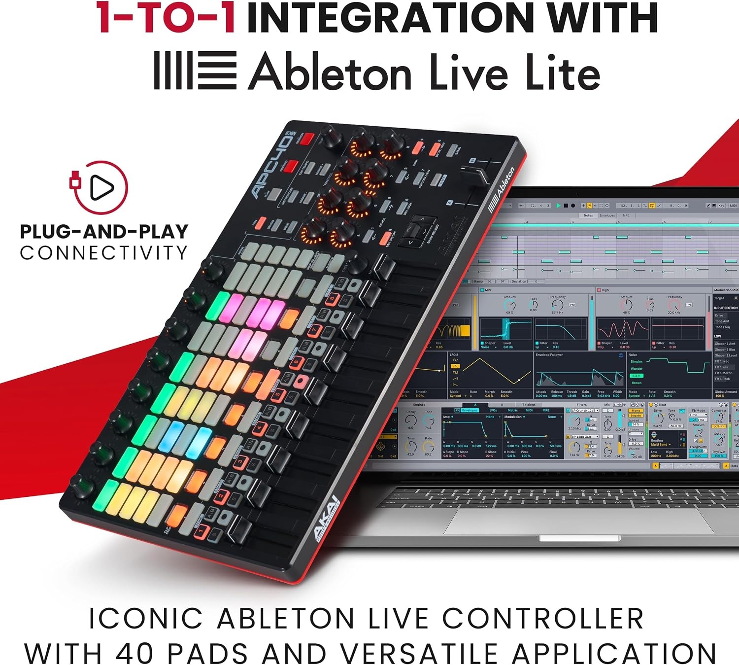 image:imageAkai Professional APC40 MKII USB MIDI Pad Controller 40 RGB Pads 8 Knobs 9 Faders 11 Mapping for Ableton Live for Live Performance and Music Production