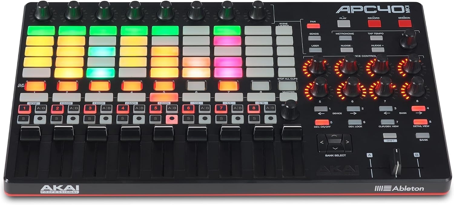 image:imageAkai Professional APC40 MKII USB MIDI Pad Controller 40 RGB Pads 8 Knobs 9 Faders 11 Mapping for Ableton Live for Live Performance and Music Production