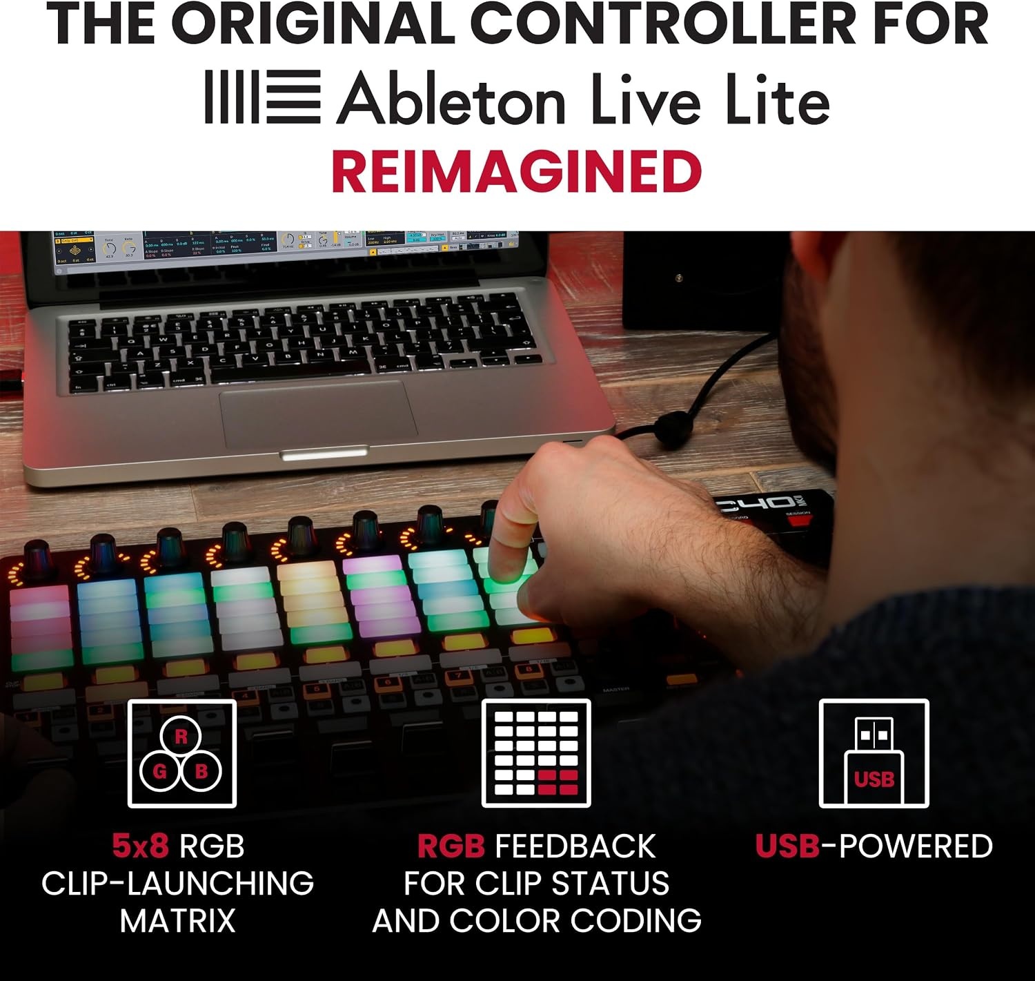 image:imageAkai Professional APC40 MKII USB MIDI Pad Controller 40 RGB Pads 8 Knobs 9 Faders 11 Mapping for Ableton Live for Live Performance and Music Production