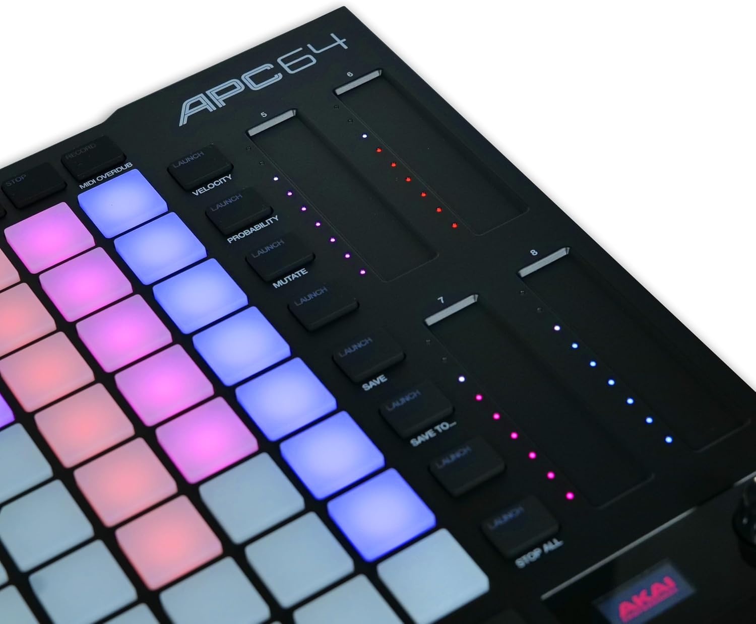 image:imageAkai Professional APC64 USB MIDI Pad Controller 64 RGB Pads 8 Touch Strips 32 Step Sequencer CV Gates MIDI IO for Ableton Live Live Performance and Music Production