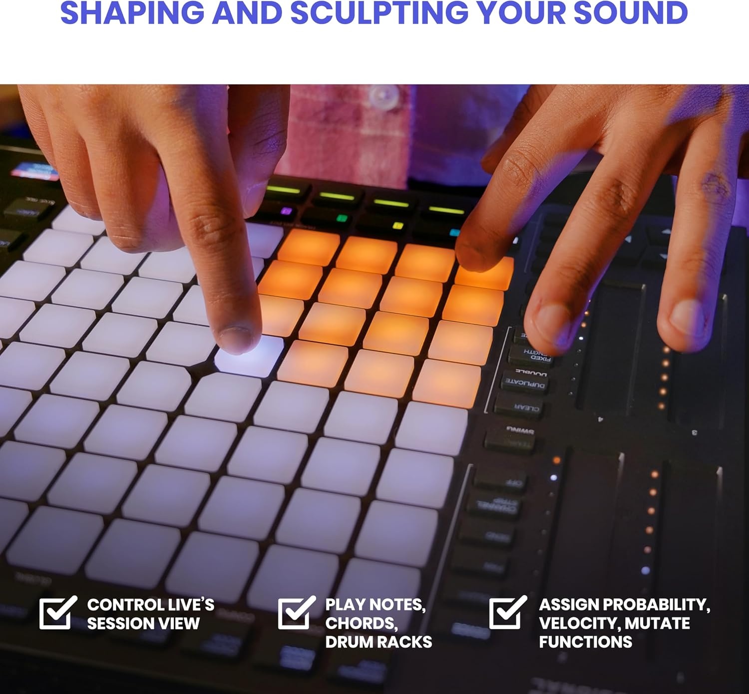 image:imageAkai Professional APC64 USB MIDI Pad Controller 64 RGB Pads 8 Touch Strips 32 Step Sequencer CV Gates MIDI IO for Ableton Live Live Performance and Music Production