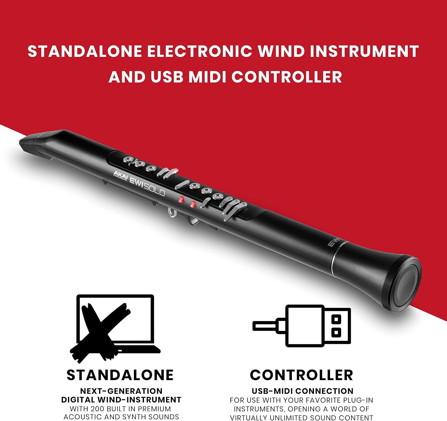 image:imageAkai Professional EWI Solo Electronic Wind InstrumentStandalone EWI with Builtin Speaker