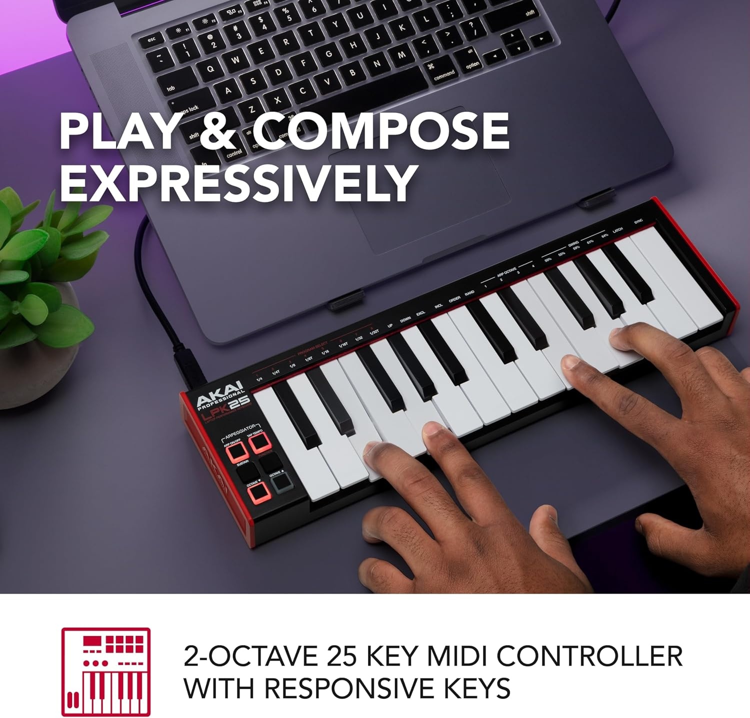 image:imageAkai Professional LPK25 25Key USB MIDI Keyboard Controller VelocitySensitive Mini Keys Arpeggiator Universal DAW Compatiblity for Music ProducersLPK25