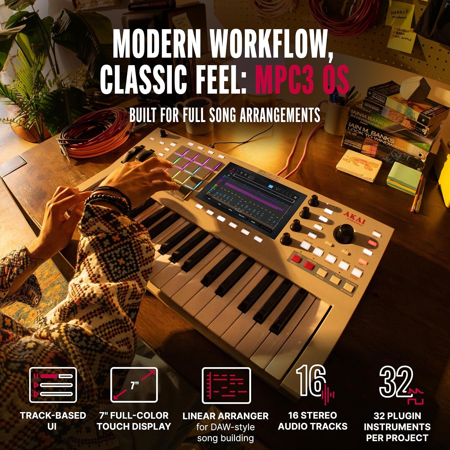 image:imageAkai Professional MPC Key 37 G2 NextGen Standalone Production Keyboard Synthesizer for Producers for Sampling and Sequencing with USBC 37 Keys 16 MPC Pads 8Core Processor 4GB RAM