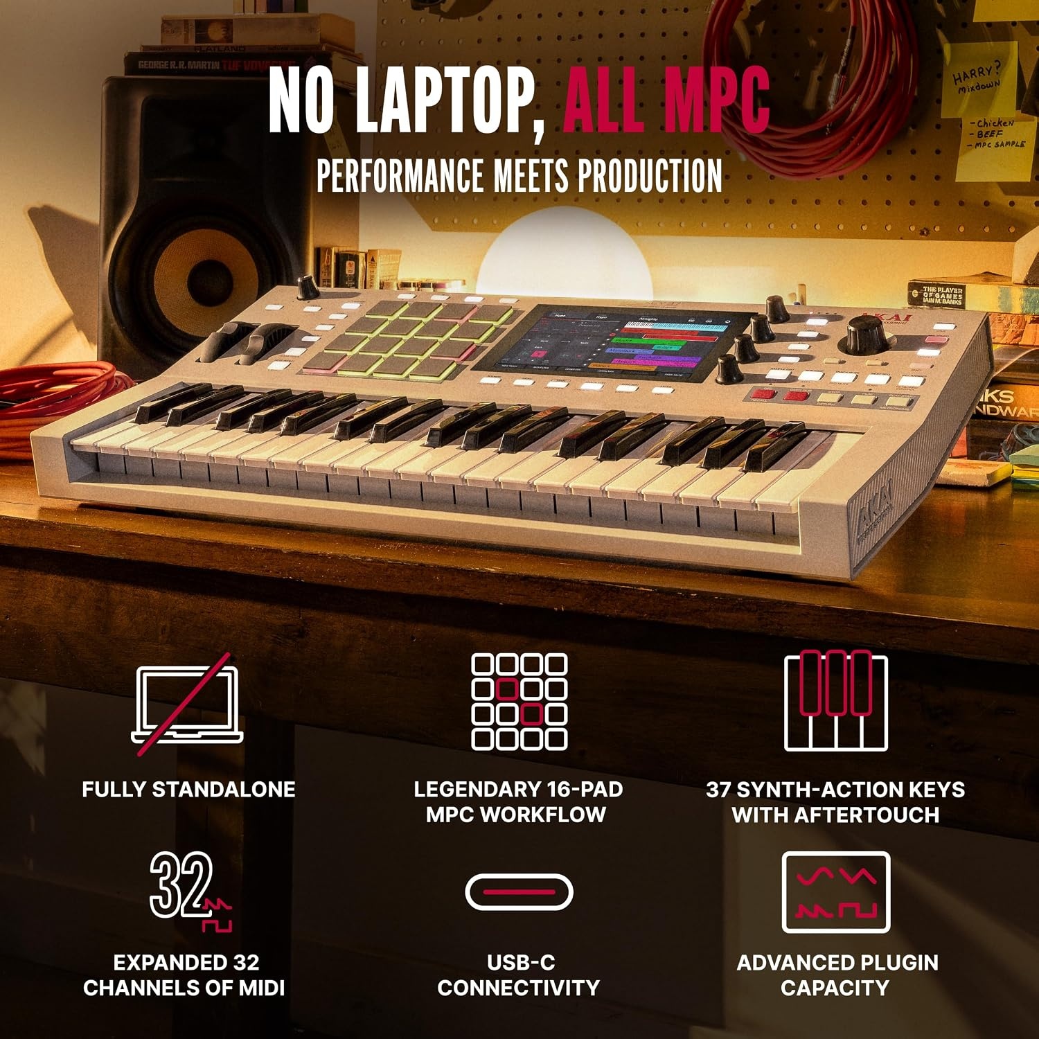 image:imageAkai Professional MPC Key 37 G2 NextGen Standalone Production Keyboard Synthesizer for Producers for Sampling and Sequencing with USBC 37 Keys 16 MPC Pads 8Core Processor 4GB RAM