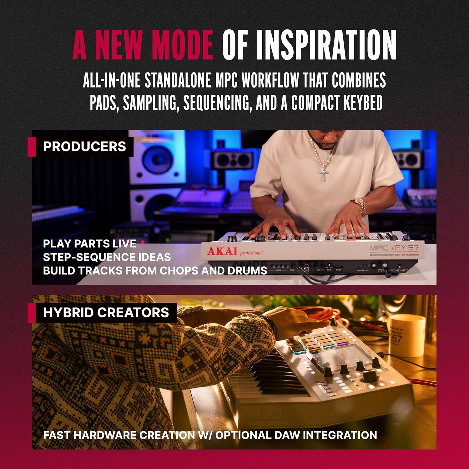 image:imageAkai Professional MPC Key 37 G2 NextGen Standalone Production Keyboard Synthesizer for Producers for Sampling and Sequencing with USBC 37 Keys 16 MPC Pads 8Core Processor 4GB RAM