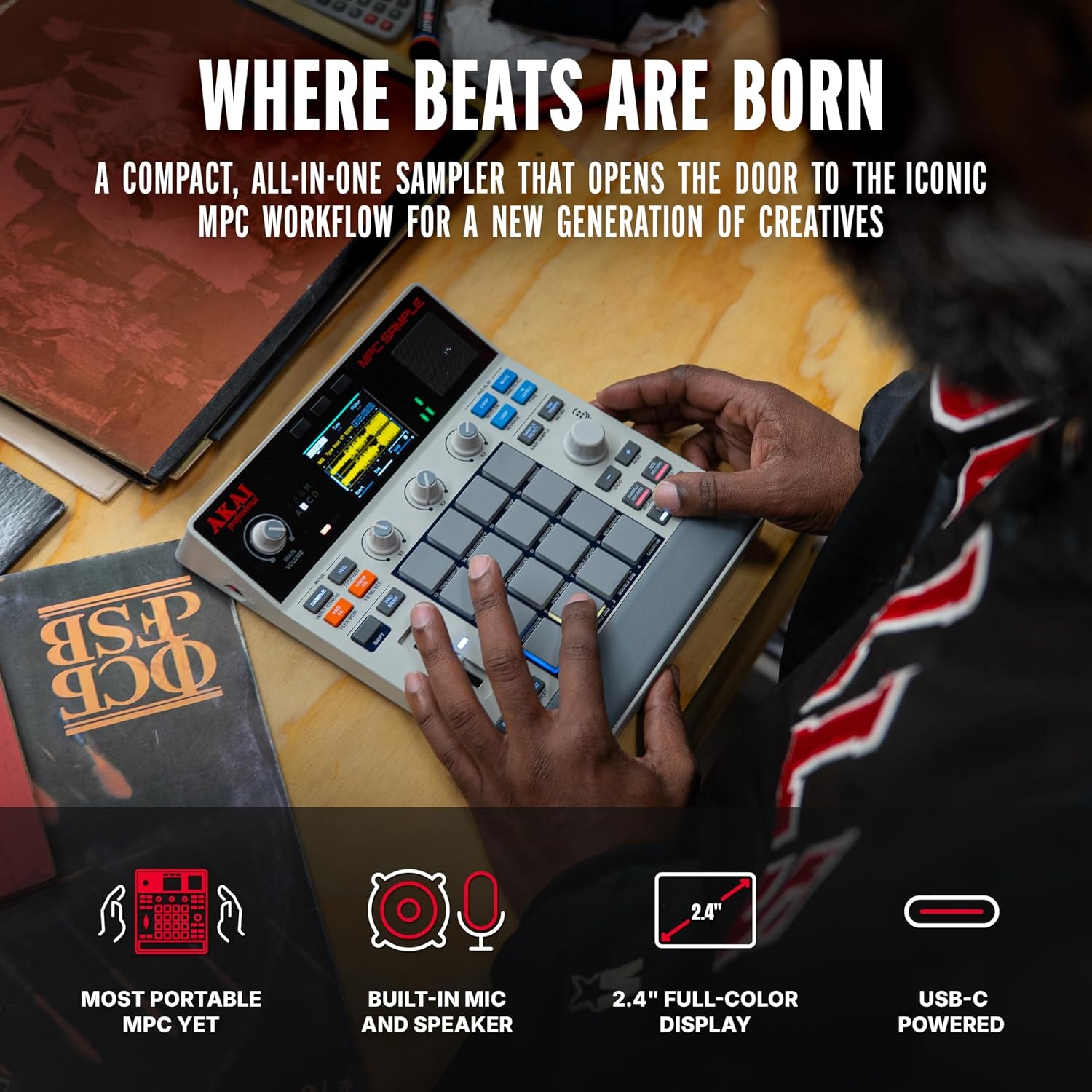 image:imageAkai Professional MPC Sample Portable Sampler Standalone Rechargeable Battery USBC Speaker Microphone for Sampling Sequencing and Music Production