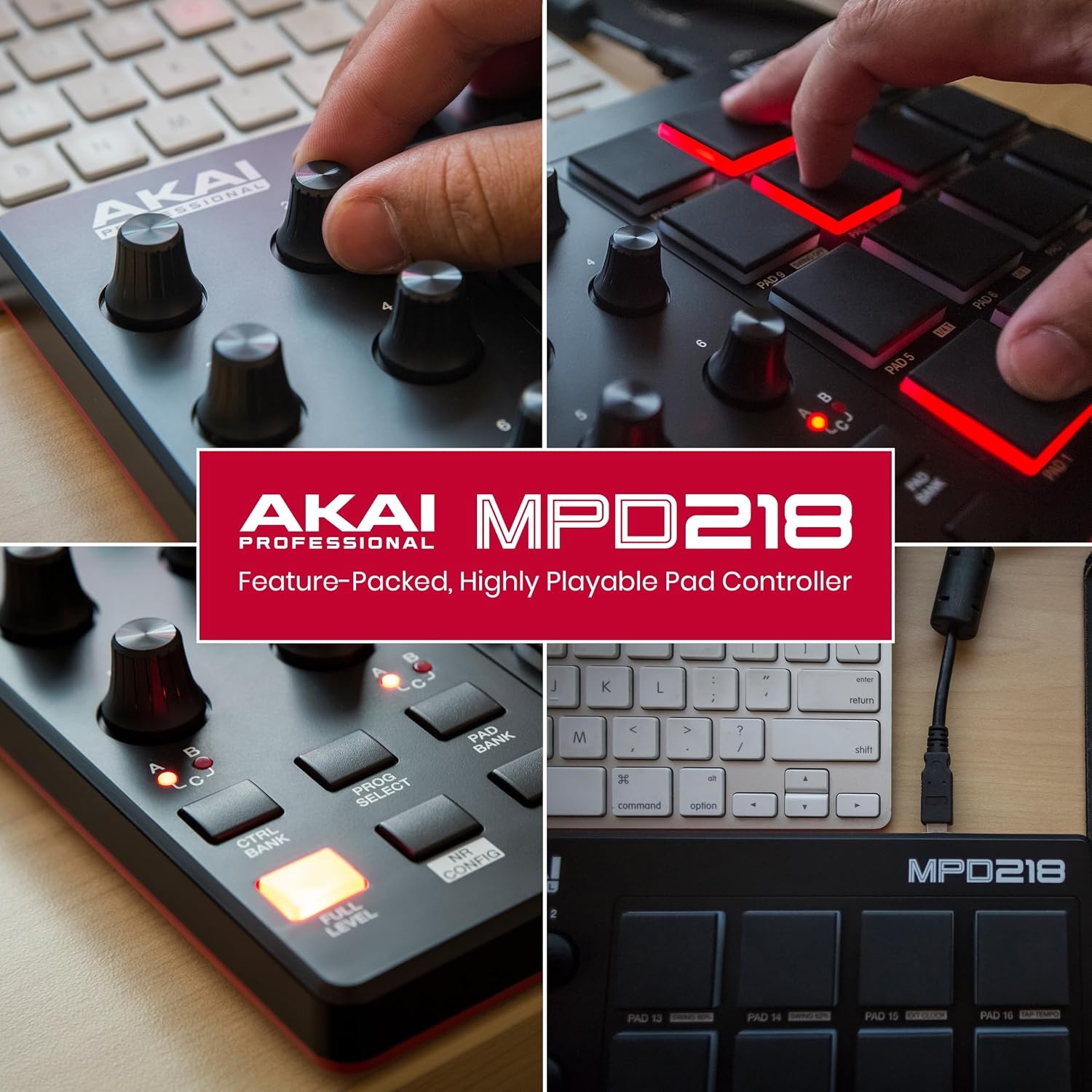image:imageAkai Professional MPC Studio USB MIDI Pad Controller 16 VelocitySensitive RGB MPC Pads MPC Software Assignable Touch Strip for Beat Makers and Music ProducersMPD218