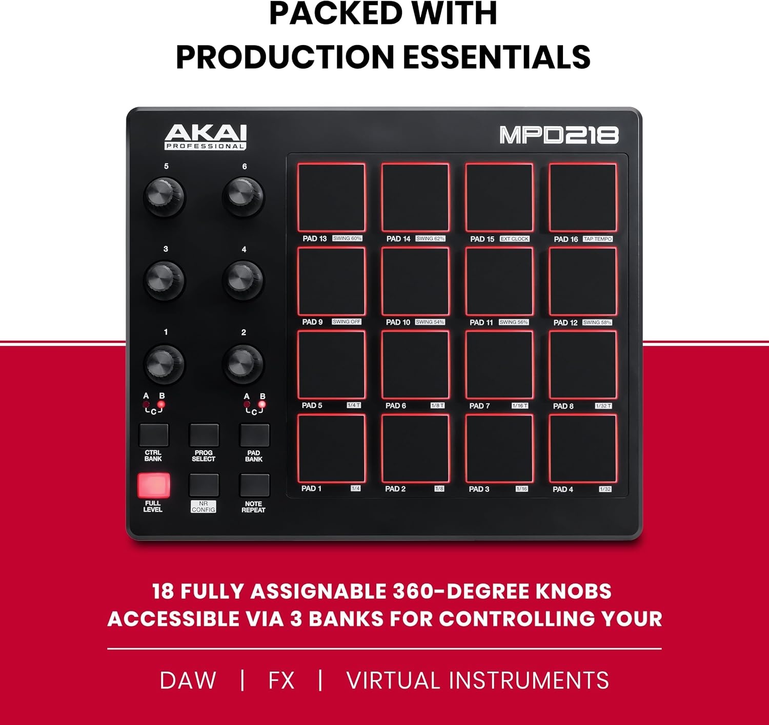 image:imageAkai Professional MPC Studio USB MIDI Pad Controller 16 VelocitySensitive RGB MPC Pads MPC Software Assignable Touch Strip for Beat Makers and Music ProducersMPD218