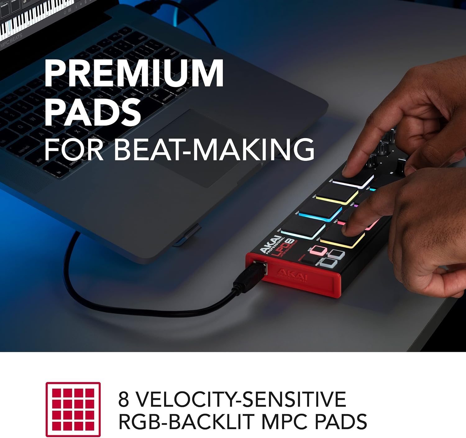 image:imageAkai Professional MPC Studio USB MIDI Pad Controller 16 VelocitySensitive RGB MPC Pads MPC Software Assignable Touch Strip for Beat Makers and Music ProducersCompact
