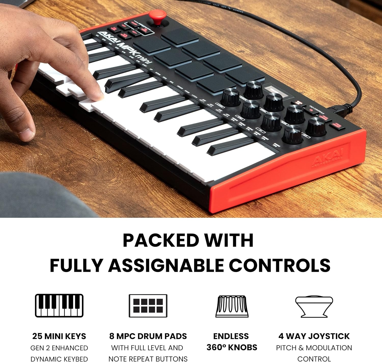 image:imageAkai Professional MPK Mini MK3 25Key USB MIDI Keyboard Controller VelocitySensitive Mini Keys 8 MPC Pads 8 Knobs Software Suite Included for Beat Makers Music Producers and Home StudiosStandard
