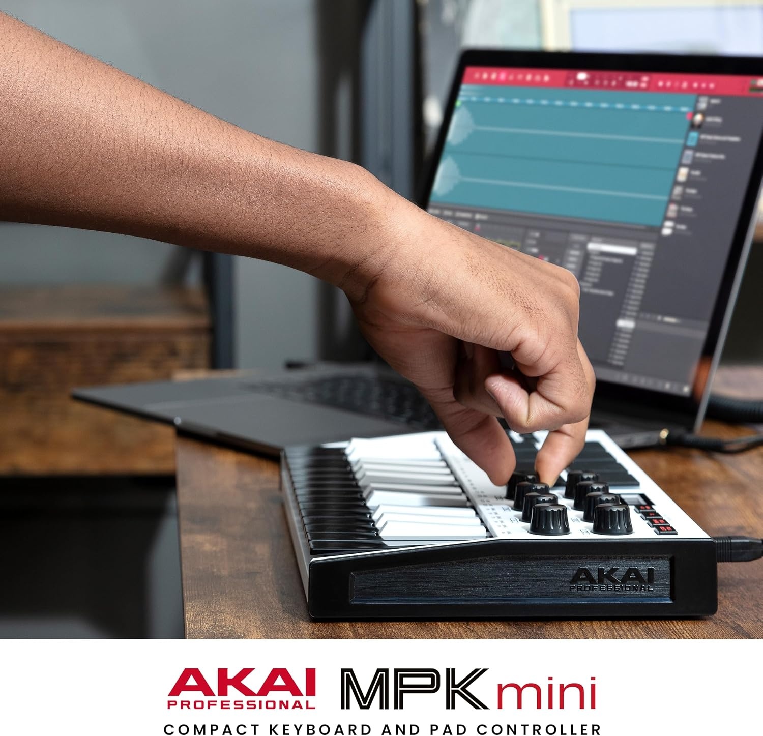 image:imageAkai Professional MPK Mini MK3 25Key USB MIDI Keyboard Controller VelocitySensitive Mini Keys 8 MPC Pads 8 Knobs Software Suite Included for Beat Makers Music Producers and Home StudiosWhite