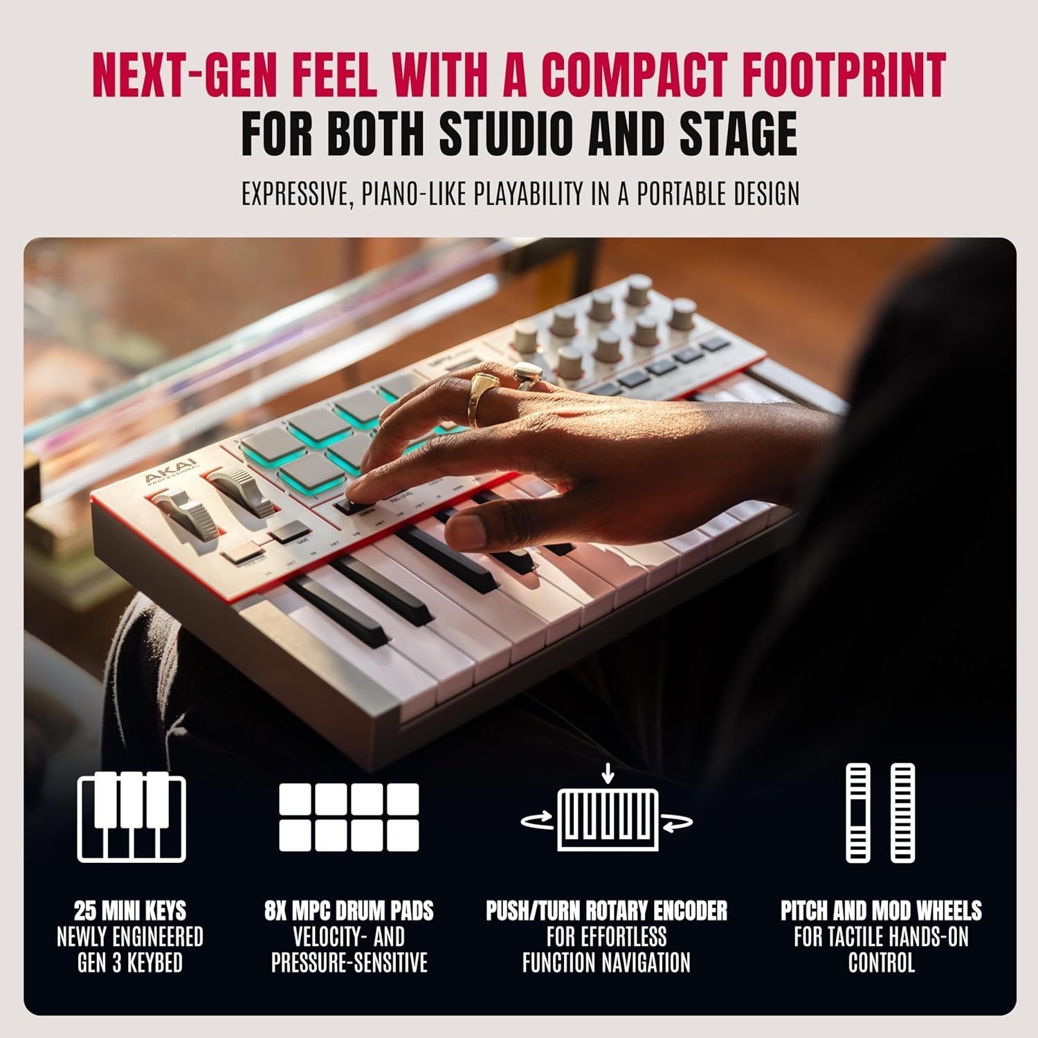 image:imageAkai Professional MPK Mini MK3 25Key USB MIDI Keyboard Controller VelocitySensitive Mini Keys 8 MPC Pads 8 Knobs Software Suite Included for Beat Makers Music Producers and Home StudiosGrey