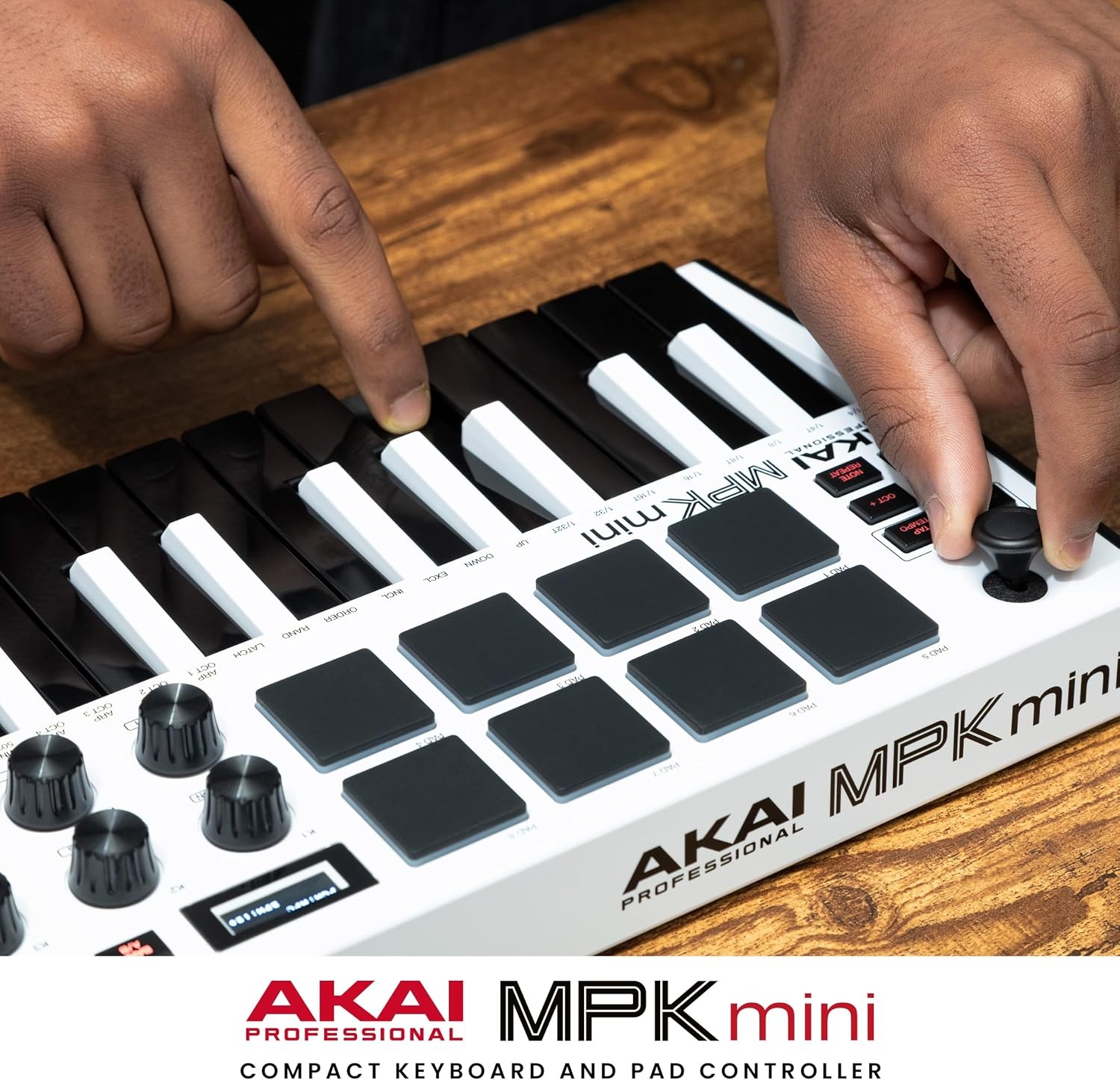 image:imageAkai Professional MPK Mini MK3 25Key USB MIDI Keyboard Controller VelocitySensitive Mini Keys 8 MPC Pads 8 Knobs Software Suite Included for Beat Makers Music Producers and Home StudiosWhite