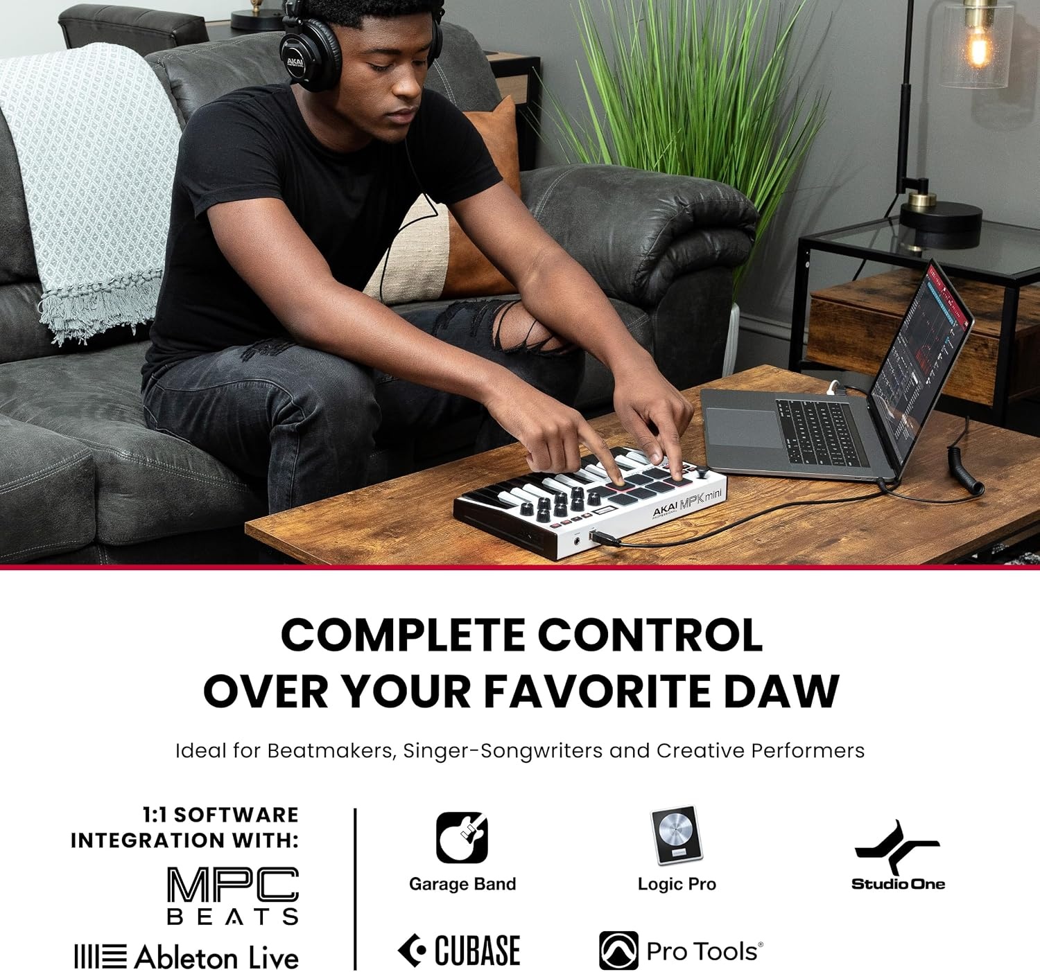 image:imageAkai Professional MPK Mini MK3 25Key USB MIDI Keyboard Controller VelocitySensitive Mini Keys 8 MPC Pads 8 Knobs Software Suite Included for Beat Makers Music Producers and Home StudiosWhite