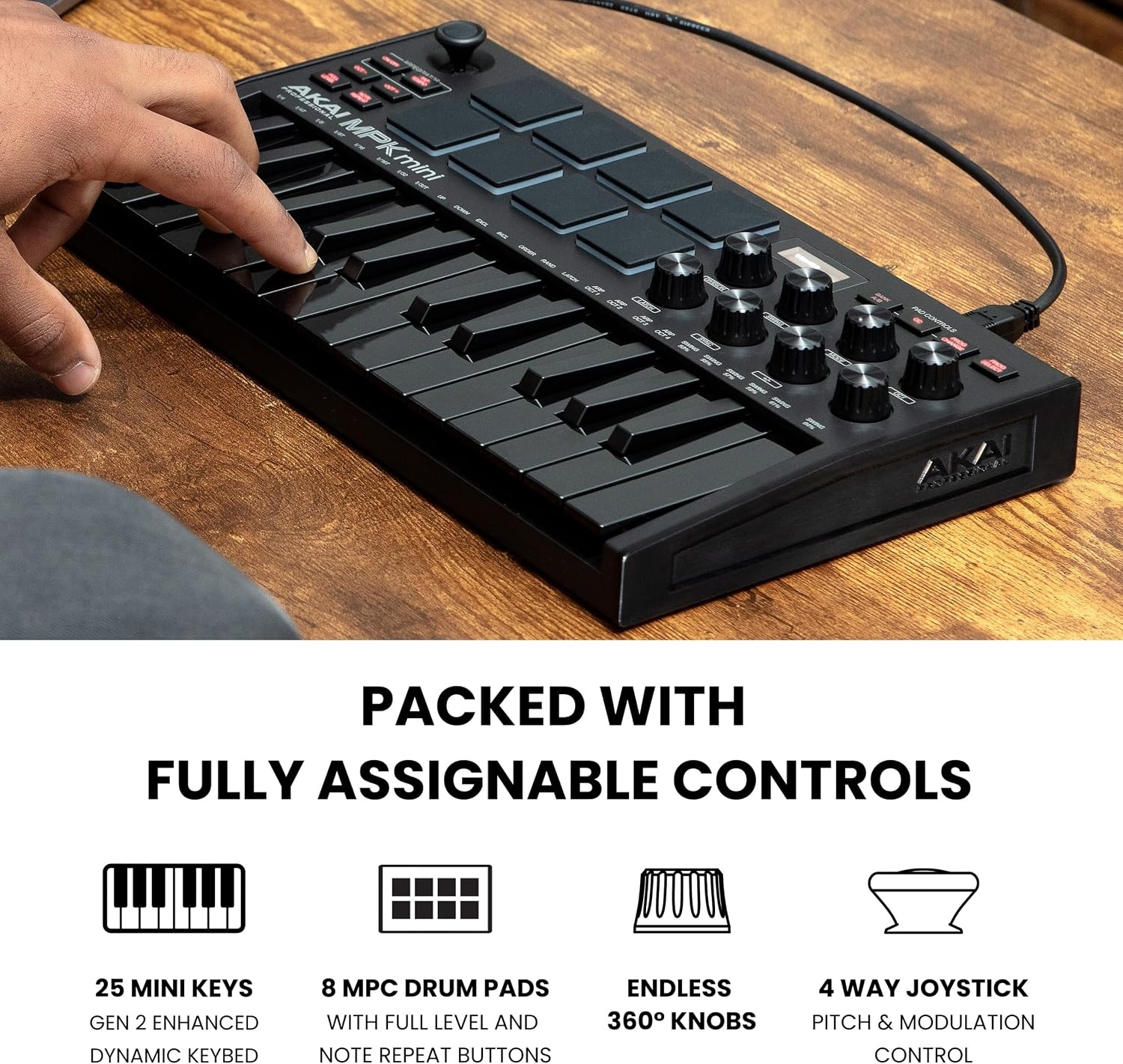 image:imageAkai Professional MPK Mini MK3 25Key USB MIDI Keyboard Controller VelocitySensitive Mini Keys 8 MPC Pads 8 Knobs Software Suite Included for Beat Makers Music Producers and Home StudiosBlack
