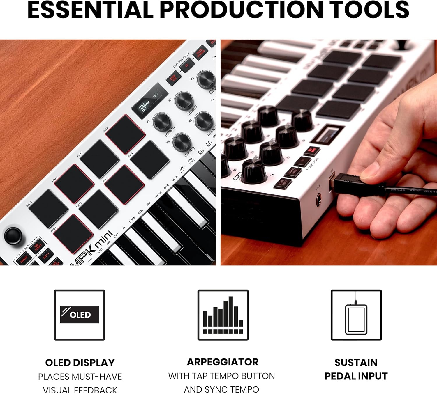 image:imageAkai Professional MPK Mini MK3 25Key USB MIDI Keyboard Controller VelocitySensitive Mini Keys 8 MPC Pads 8 Knobs Software Suite Included for Beat Makers Music Producers and Home StudiosWhite