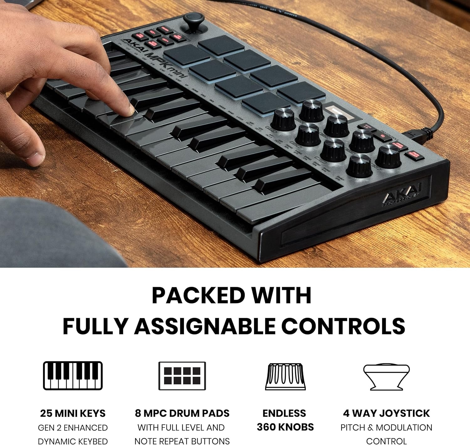 image:imageAkai Professional MPK Mini MK3 25Key USB MIDI Keyboard Controller VelocitySensitive Mini Keys 8 MPC Pads 8 Knobs Software Suite Included for Beat Makers Music Producers and Home StudiosGrey