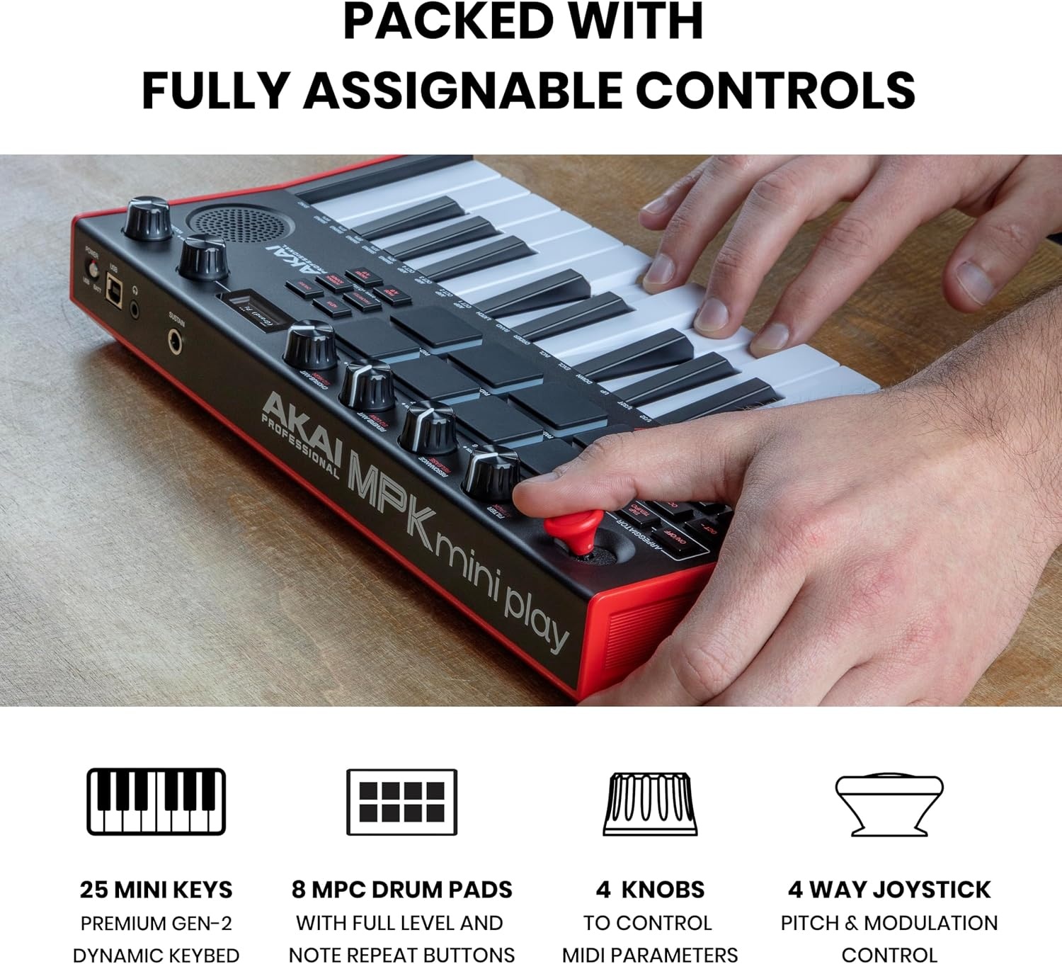 image:imageAkai Professional MPK Mini Play MK3 25Key USB MIDI Keyboard Controller VelocitySensitive Mini Keys 8 MPC Pads 8 Knobs BuiltIn Sounds Speaker Software Suite Included for Beat MakersMPK Mini Play