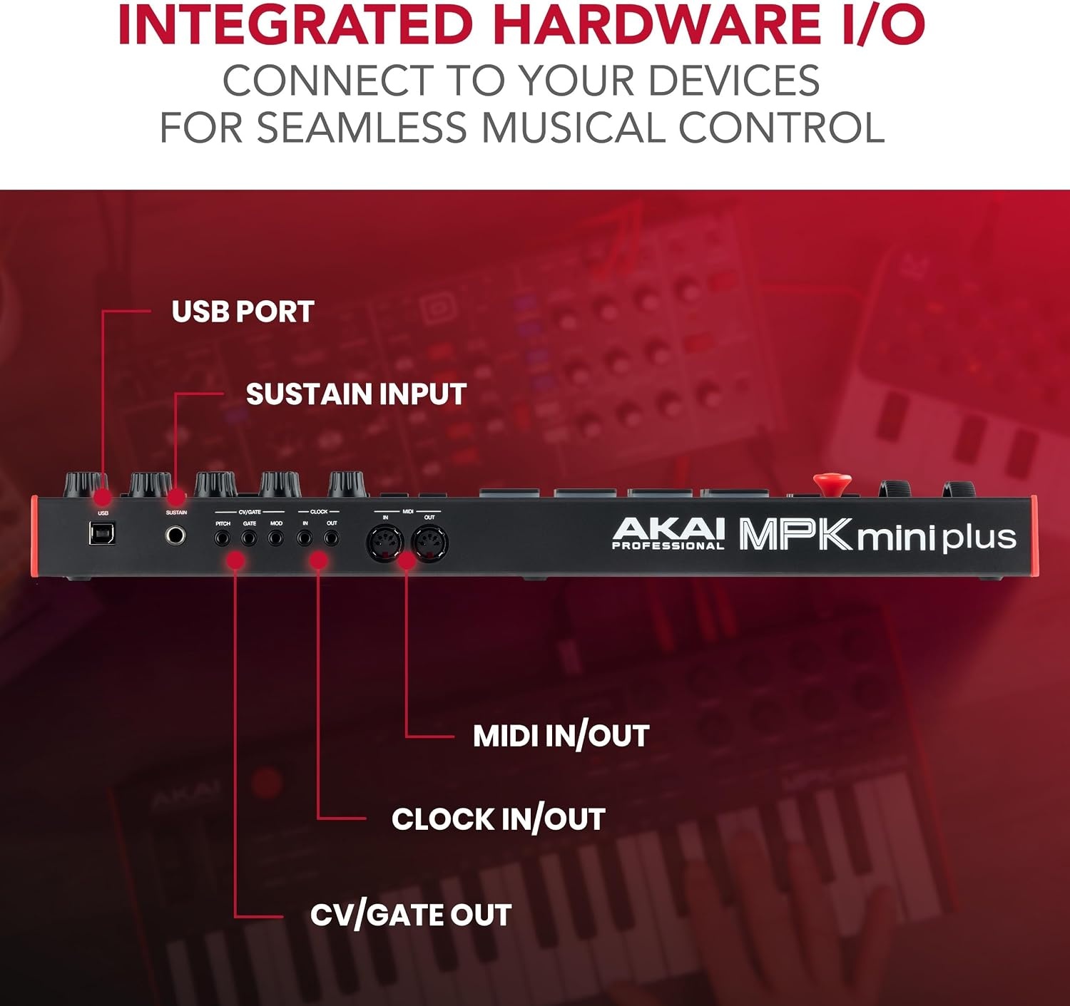 image:imageAkai Professional MPK Mini Plus 37Key USB MIDI Keyboard Controller VelocitySensitive Mini Keys 8 MPC Pads 64 Step Sequencer MIDICVGate IO Software Suite Included for Beat MakersBlack