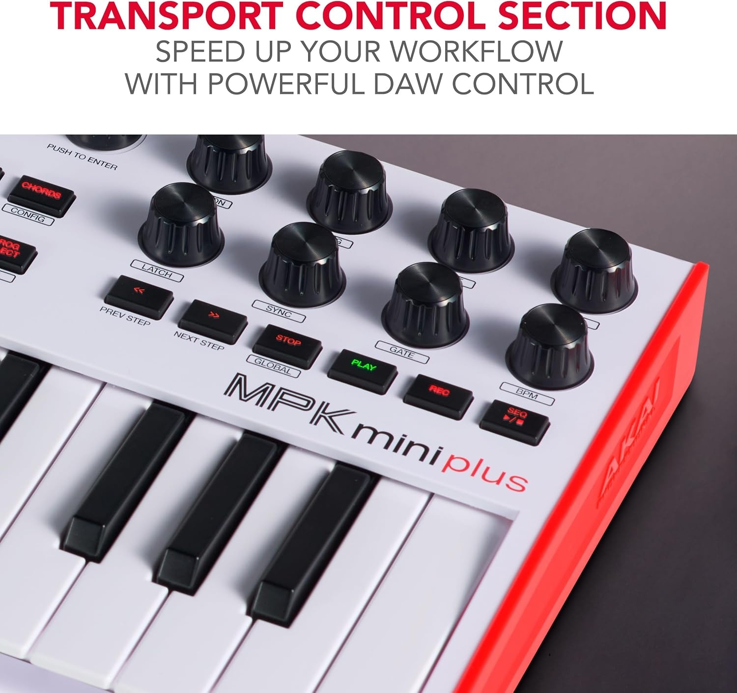 image:imageAkai Professional MPK Mini Plus 37Key USB MIDI Keyboard Controller VelocitySensitive Mini Keys 8 MPC Pads 64 Step Sequencer MIDICVGate IO Software Suite Included for Beat MakersWhite