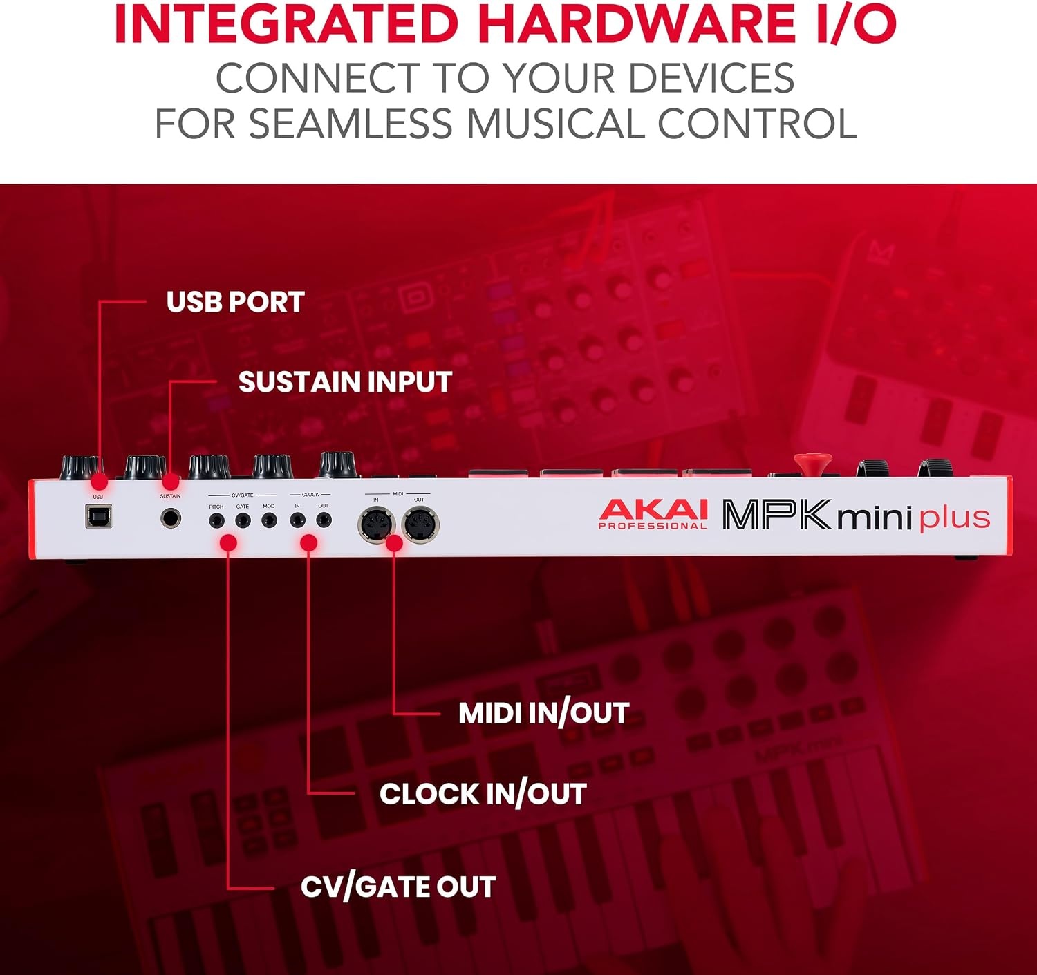 image:imageAkai Professional MPK Mini Plus 37Key USB MIDI Keyboard Controller VelocitySensitive Mini Keys 8 MPC Pads 64 Step Sequencer MIDICVGate IO Software Suite Included for Beat MakersWhite