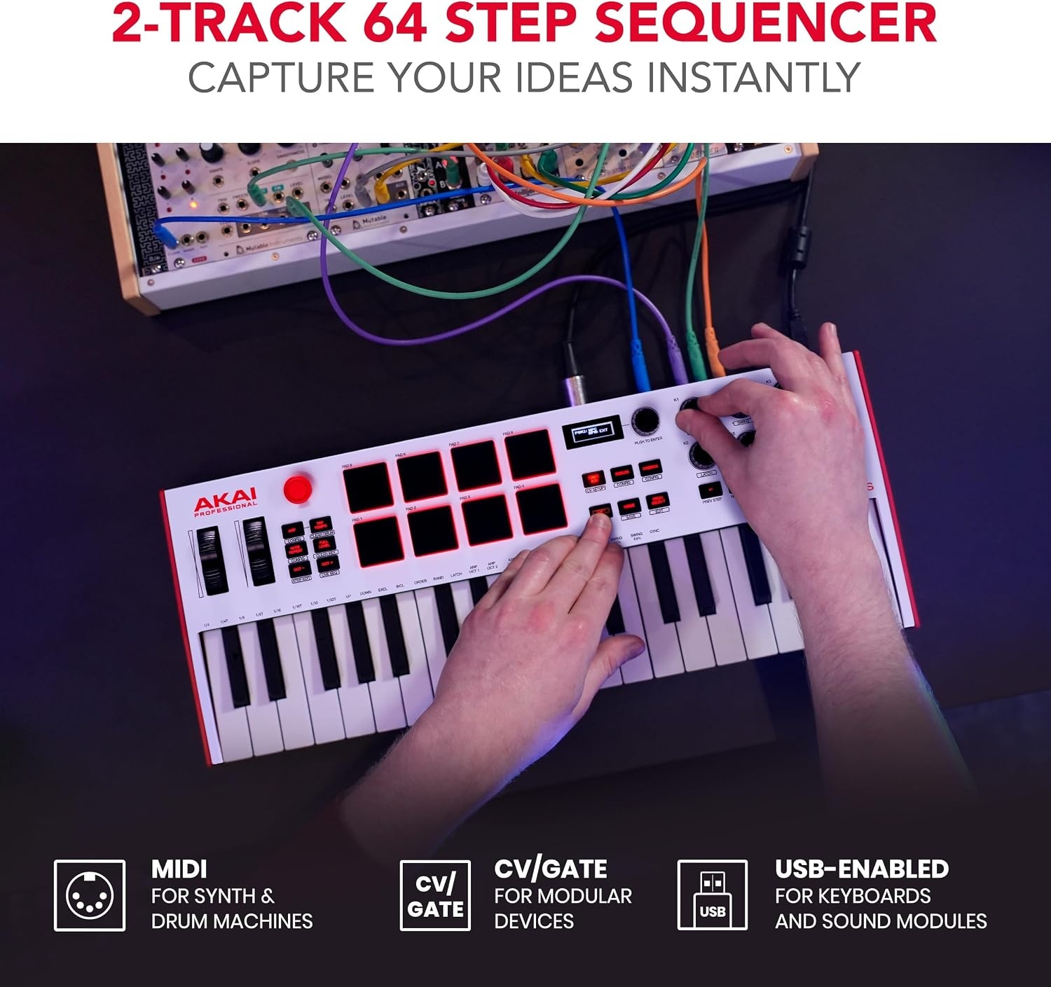 image:imageAkai Professional MPK Mini Plus 37Key USB MIDI Keyboard Controller VelocitySensitive Mini Keys 8 MPC Pads 64 Step Sequencer MIDICVGate IO Software Suite Included for Beat MakersWhite
