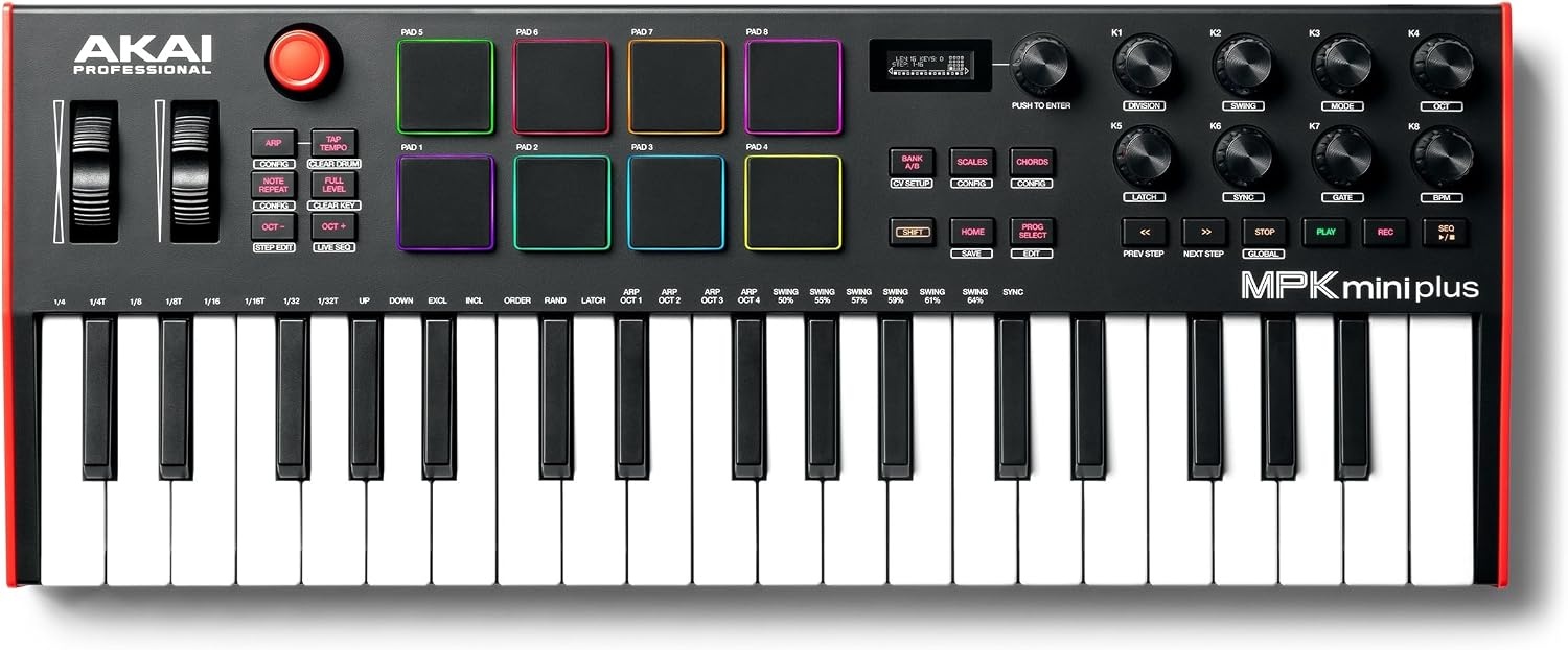image:imageAkai Professional MPK Mini Plus 37Key USB MIDI Keyboard Controller VelocitySensitive Mini Keys 8 MPC Pads 64 Step Sequencer MIDICVGate IO Software Suite Included for Beat MakersBlack