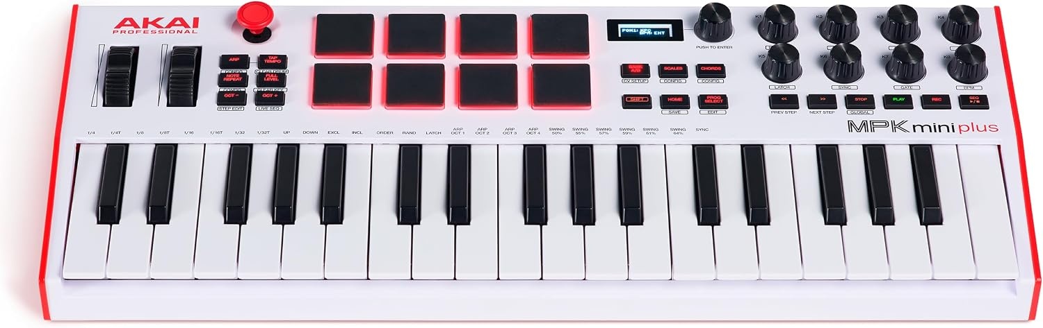 image:imageAkai Professional MPK Mini Plus 37Key USB MIDI Keyboard Controller VelocitySensitive Mini Keys 8 MPC Pads 64 Step Sequencer MIDICVGate IO Software Suite Included for Beat MakersWhite