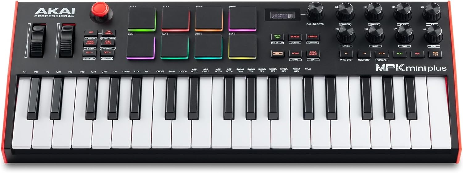 image:imageAkai Professional MPK Mini Plus 37Key USB MIDI Keyboard Controller VelocitySensitive Mini Keys 8 MPC Pads 64 Step Sequencer MIDICVGate IO Software Suite Included for Beat MakersBlack