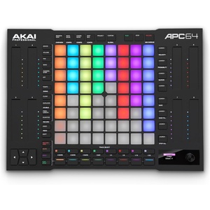 Akai Professional APC64 USB MIDI Pad Controller | 64 RGB Pads, 8 Touch Strips, 32 Step Sequencer, CV Gates, MIDI I/O, for Ableton Live, Live Performance and Music Production